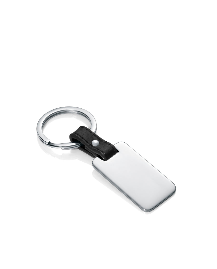 Porte Clés Carré Acier Et Cuir Noir Sr Fsn