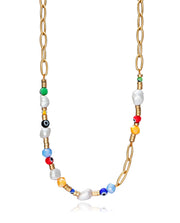 Coll Acero Dorado Abalorios De Color Sra Fn