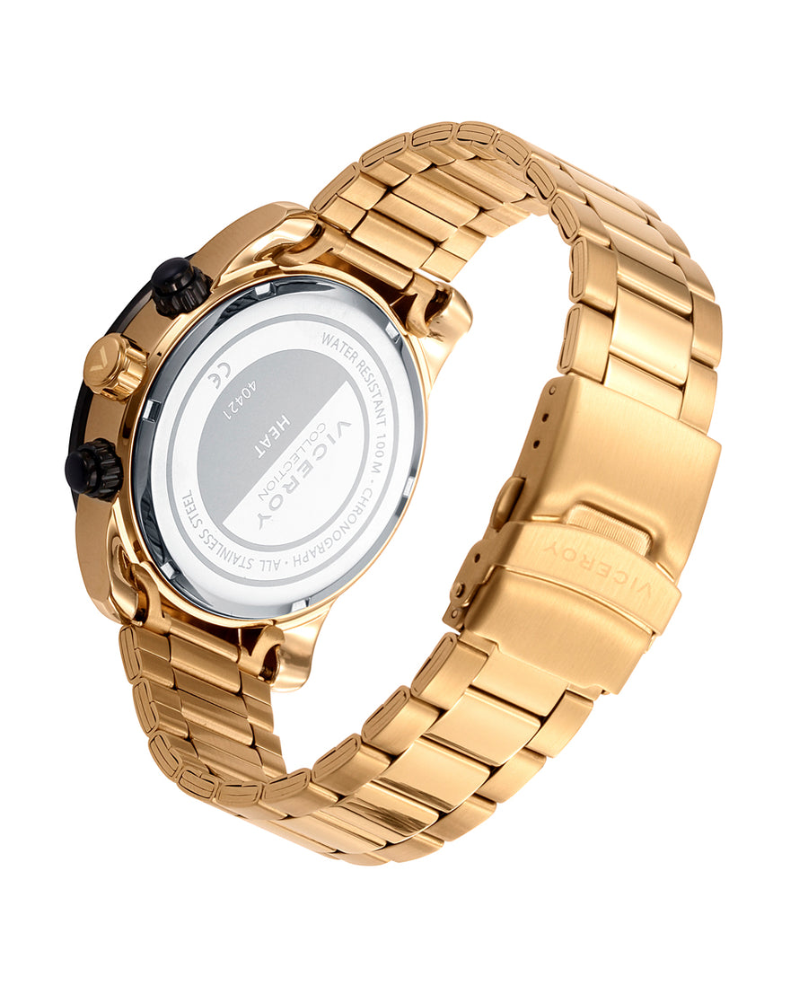 Crono Acero Ip Dorado Y Negro Brazalete Sr Va