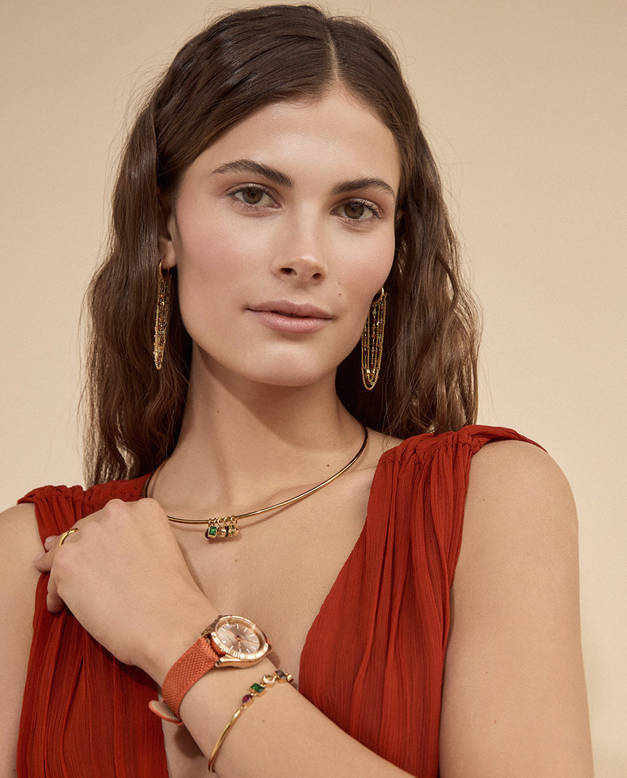 Collar Acero Ip Dorado Y Cristal Sra Fn