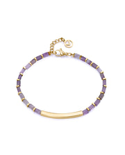 Steel Bracelet Ip Gold Plaque And Amethyst Stones