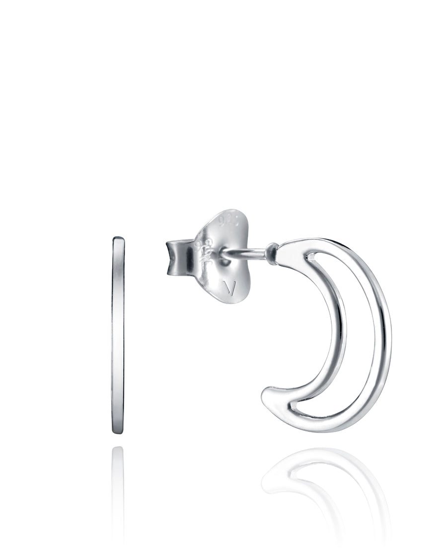 Sterling Silver Earrings Moon Design Lady Jewels
