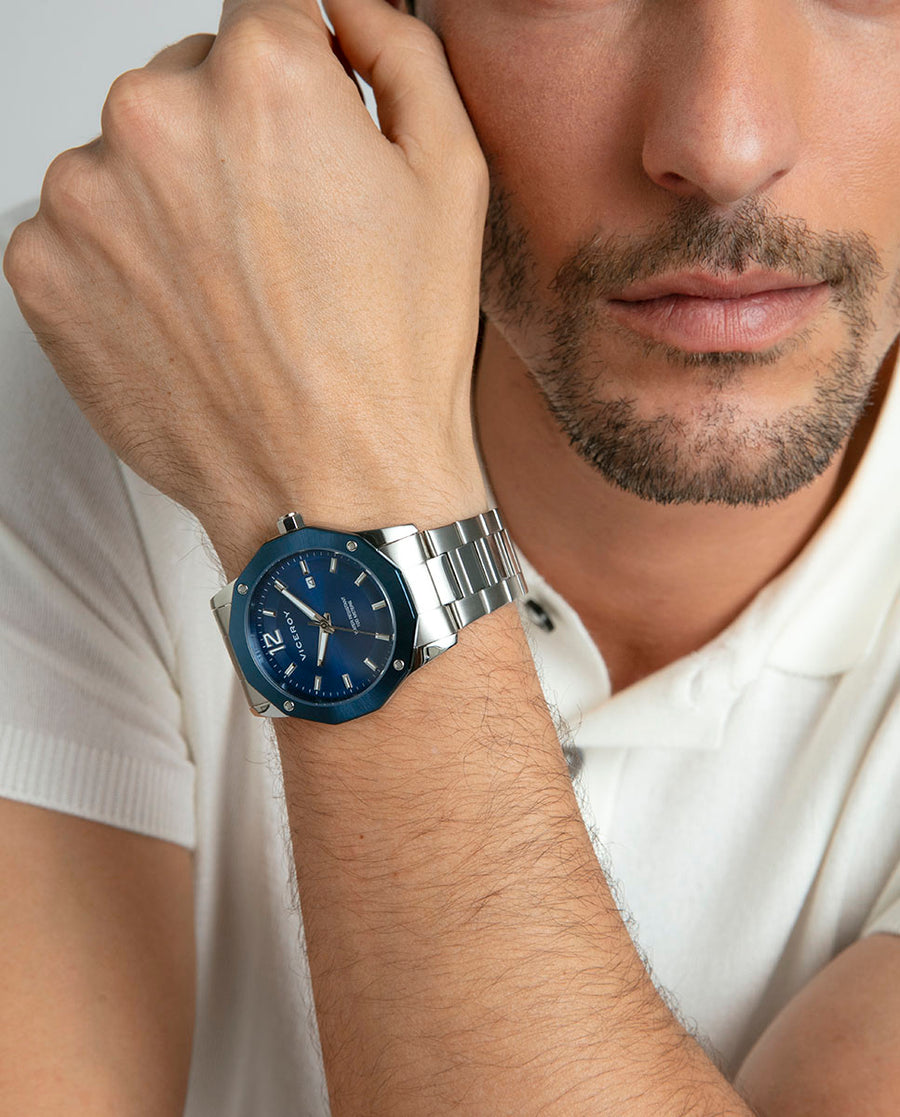 Reloj Acero Ip Azul Brazalete Sr Va