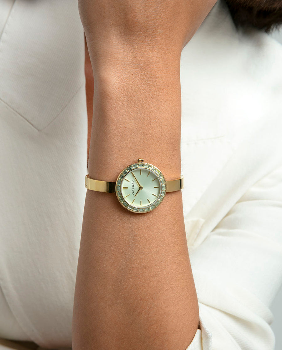 Reloj Acero Ip Dorado Brazalete Sra Va