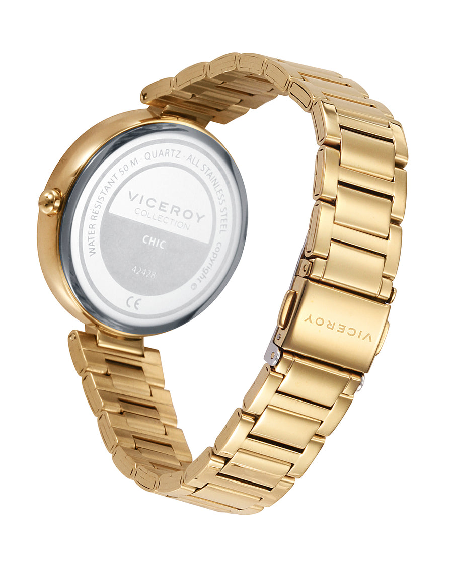 Reloj Acero Ip Dorado Brazalete Sra Va