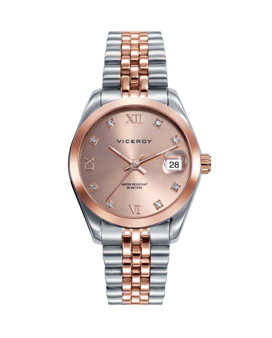 Reloj Acero Ip Rosa Brazalete Sra Va