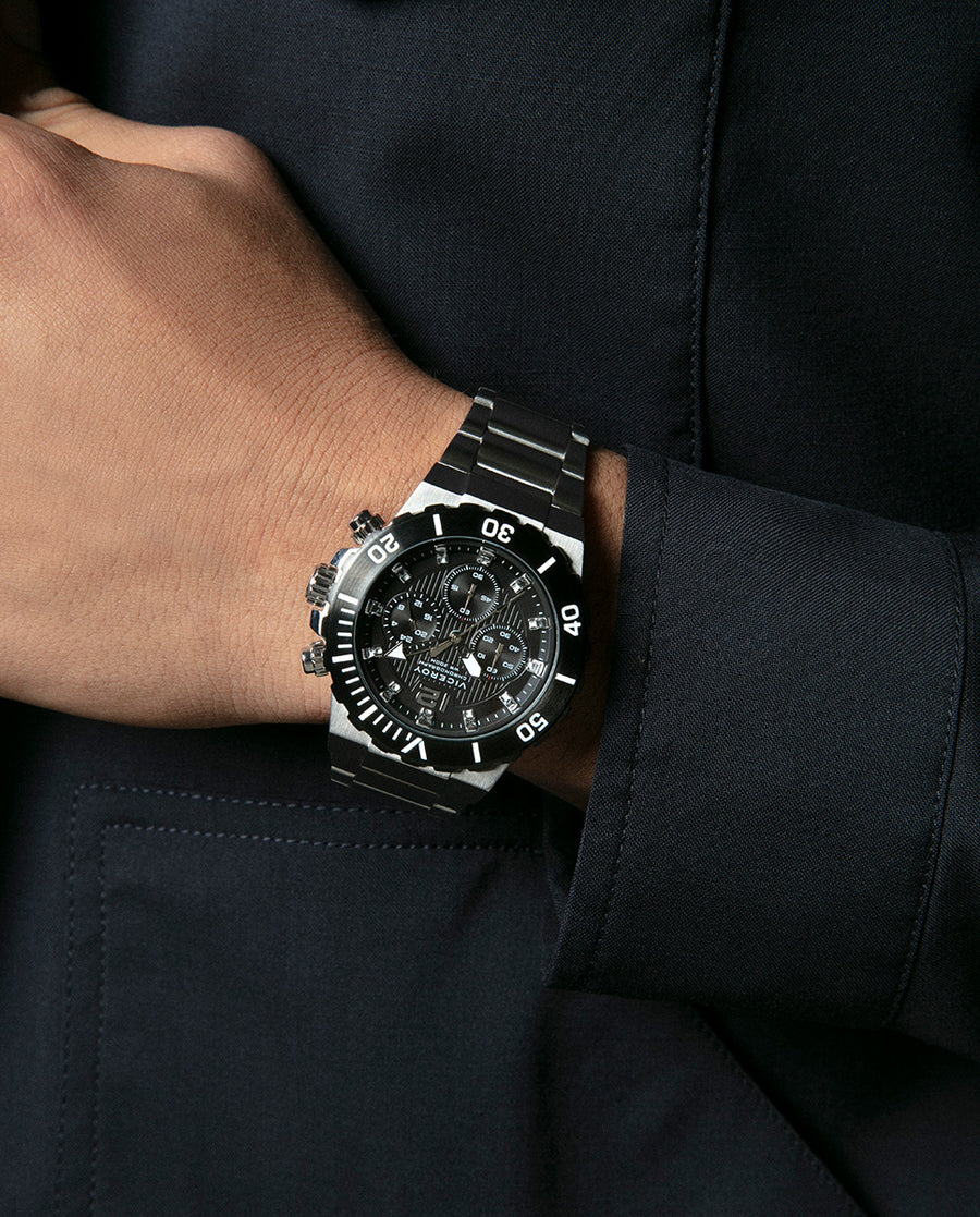 Crono Acero Ip Negro Brazalete Sr Va