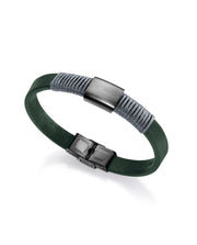 Pulsera Piel Verde  Cordon Gris Y Acero Sr Fn
