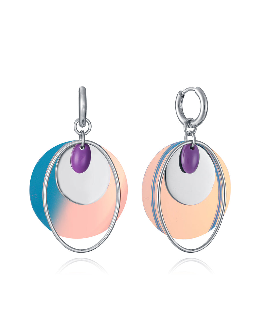 Steel Earrings Hoop And Irridescent Acrylic Circl