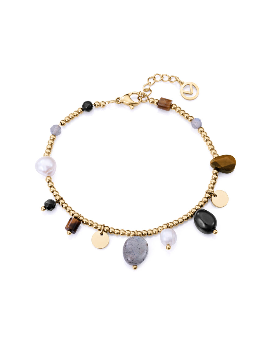 Steel Ip Gold Bracelet With Natural Stones: Lengt