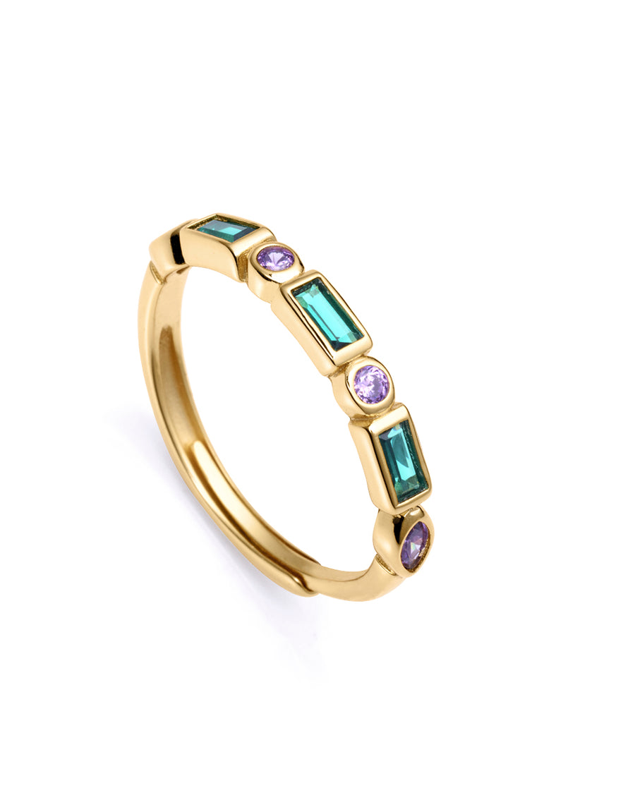 Sterling Silver Ring With Gold Plating And Green