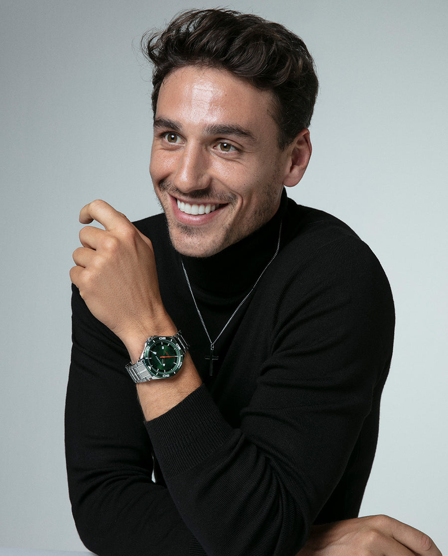 Reloj Acero Ip Verde Brazalete Sr Va