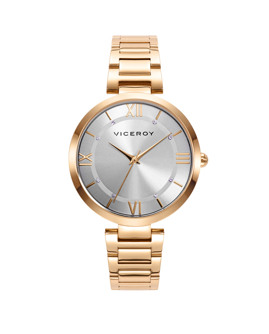 Reloj Acero Ip Dorado Brazalete Sra Va