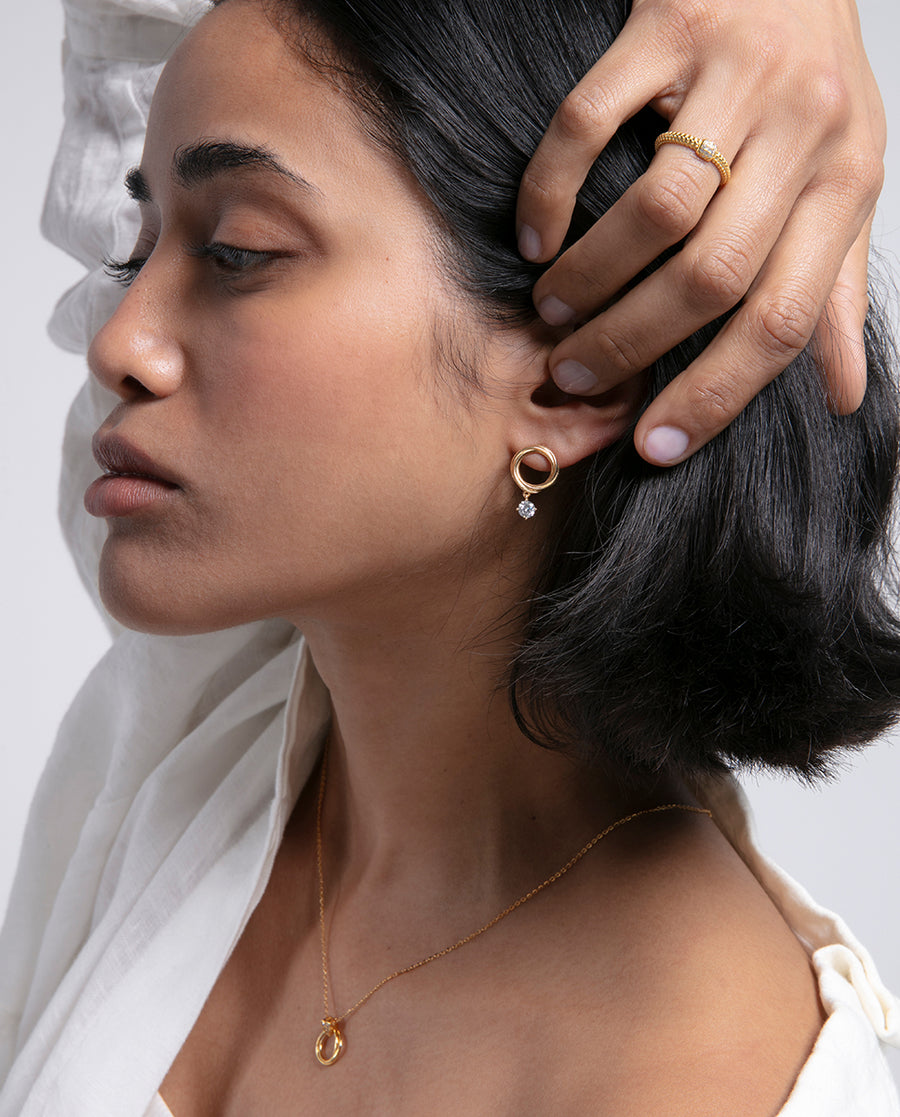 Sterling Silver Earrings With Gold Plating Ring W