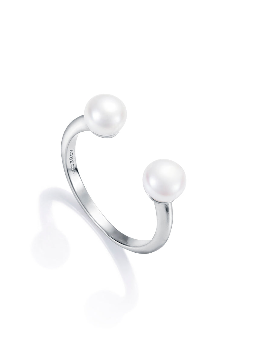 Anillo Plata De Ley Abierto 2 Perlas Sra Jwl