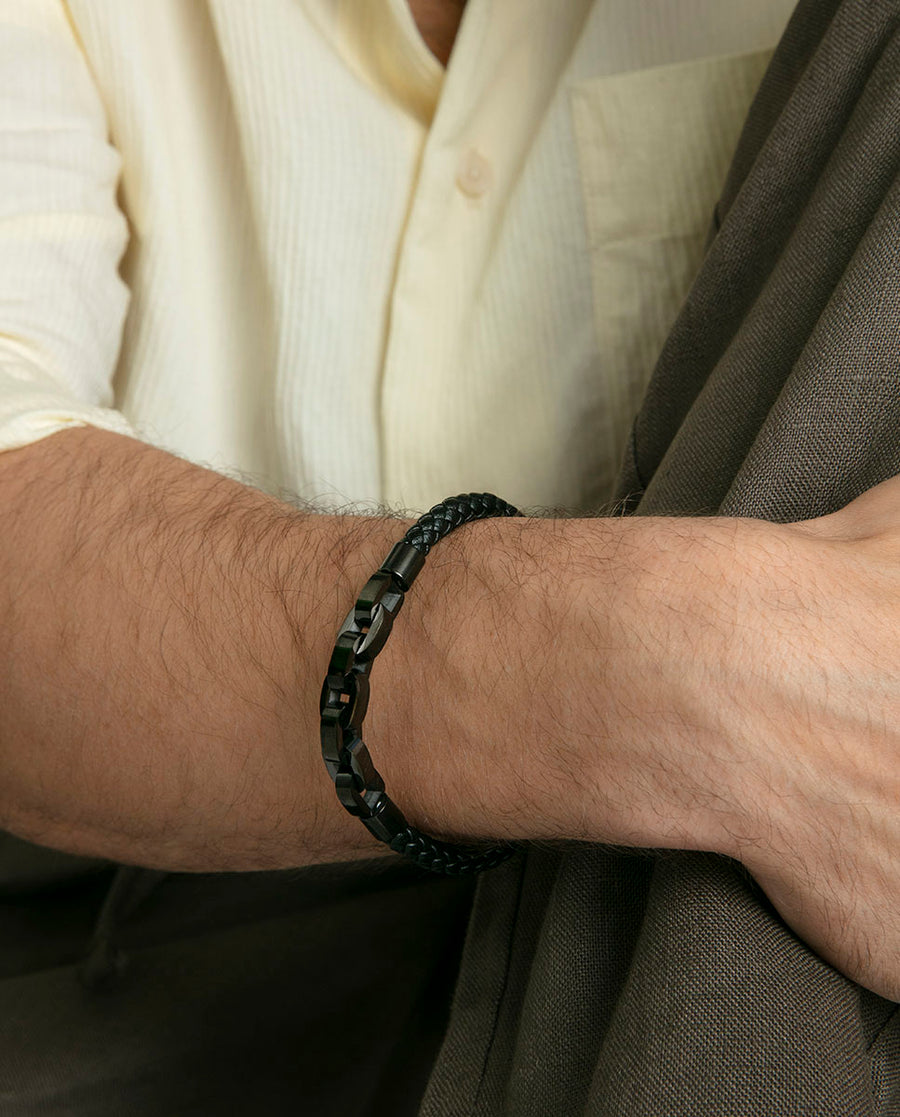 Puls Acero Ip Gris Y Piel Negra Sr Fashion