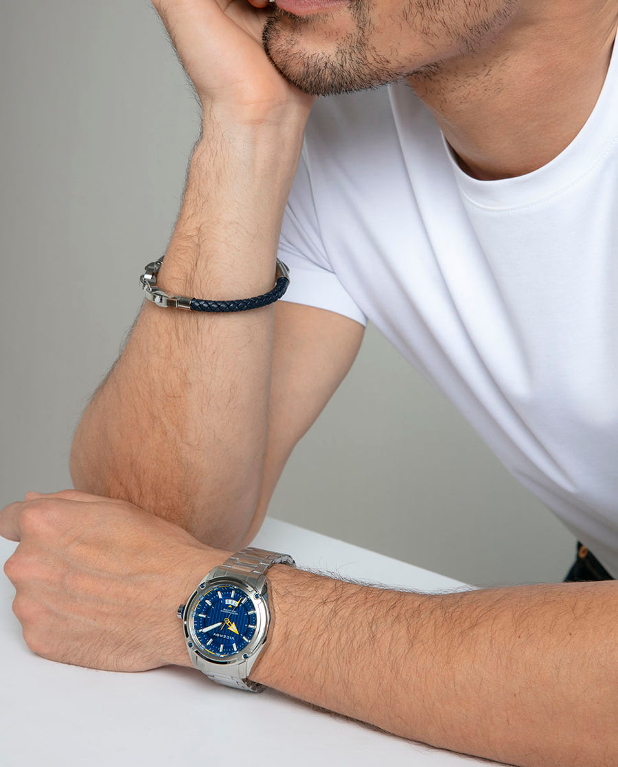 Reloj Acero Ip Azul Brazalete Sr Va