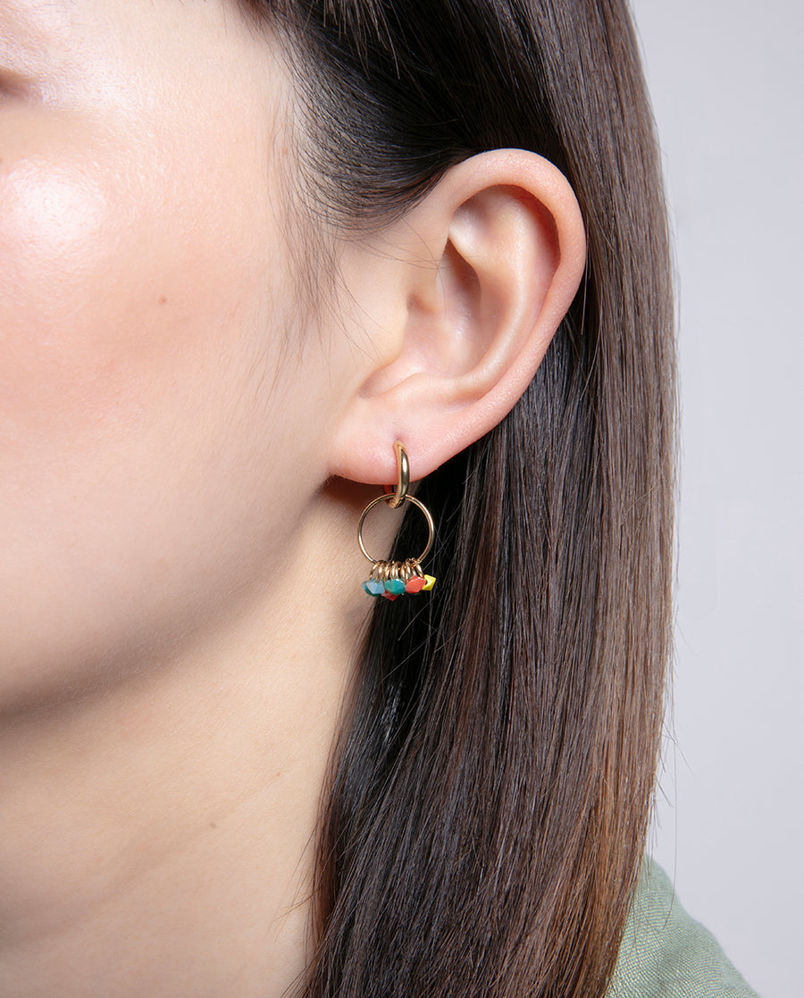 Steel Earrings Ip Gold Hoops With Coloured Crysta
