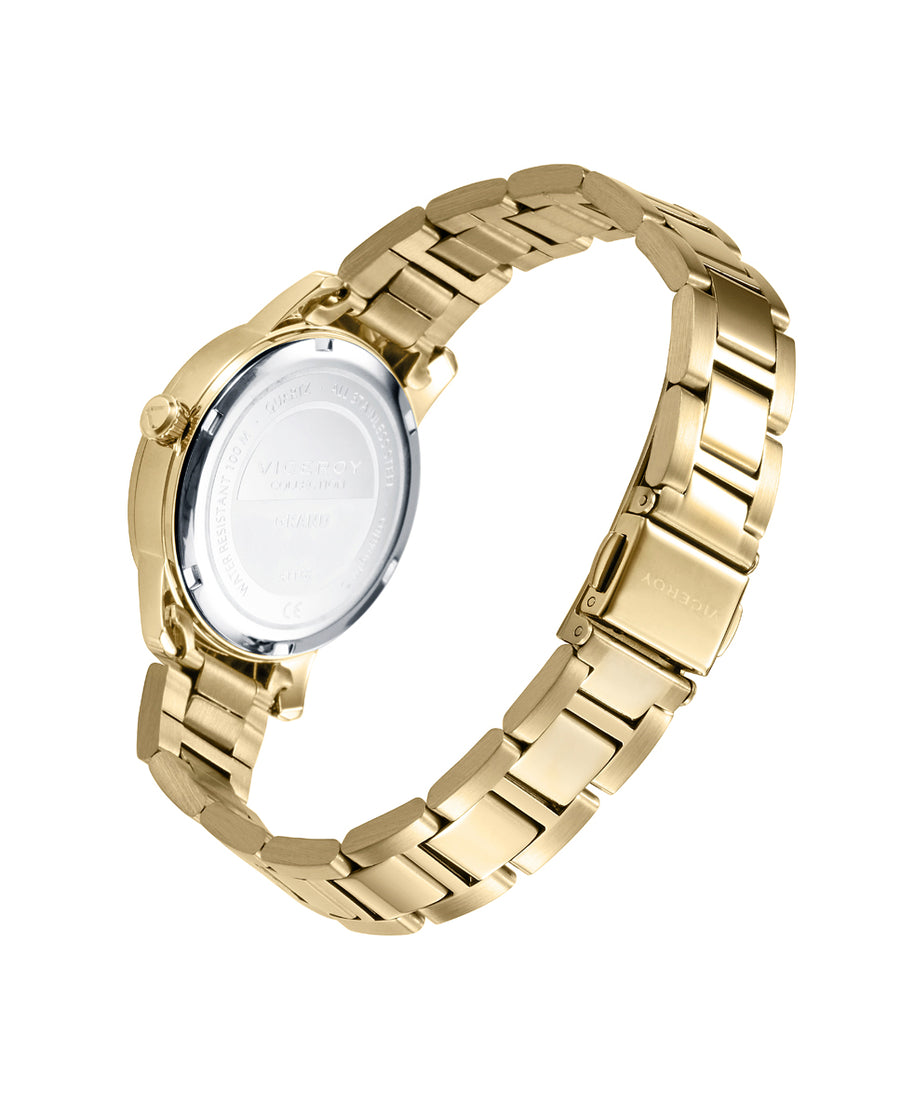Reloj Acero Ip Dorado Brazalete Sra Va
