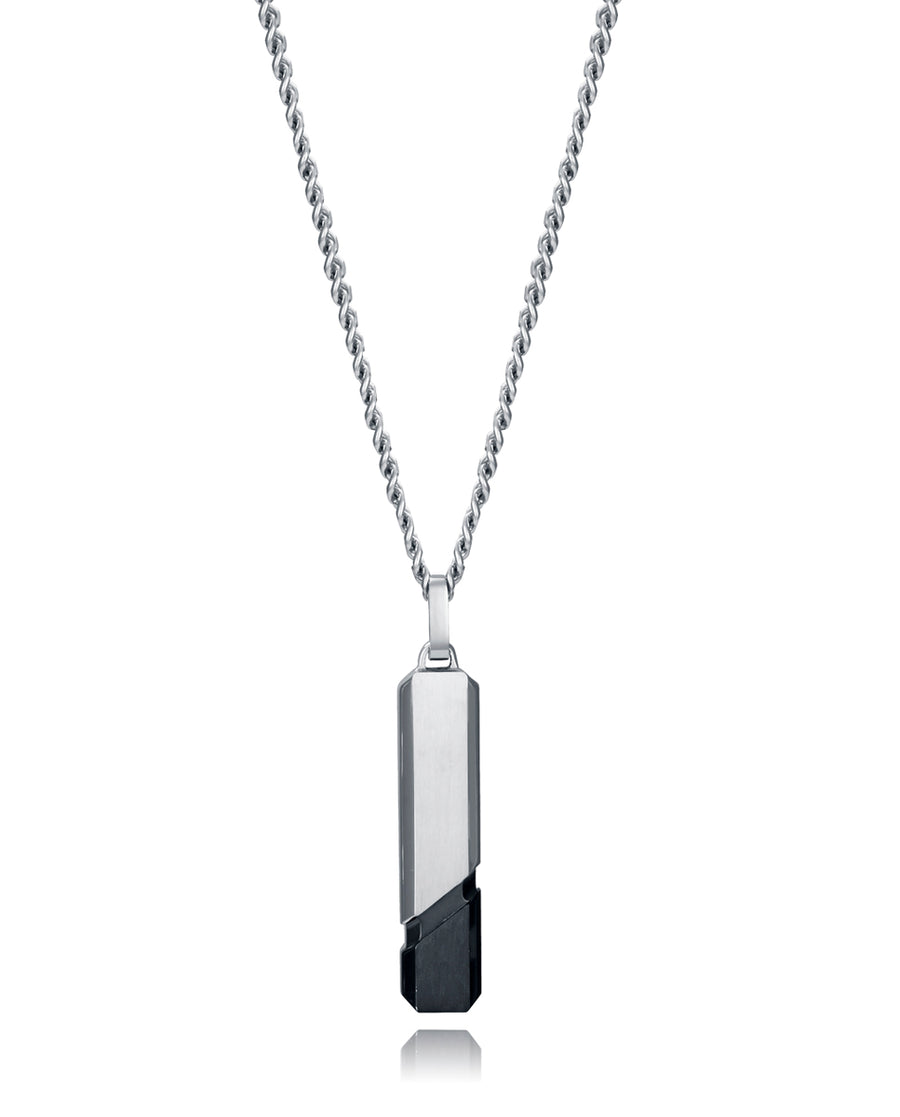 Collar Acero E Ip Negro Placa Sr Fashion
