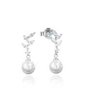 Pendientes Plata Hojas Circonitas Perla Jewl