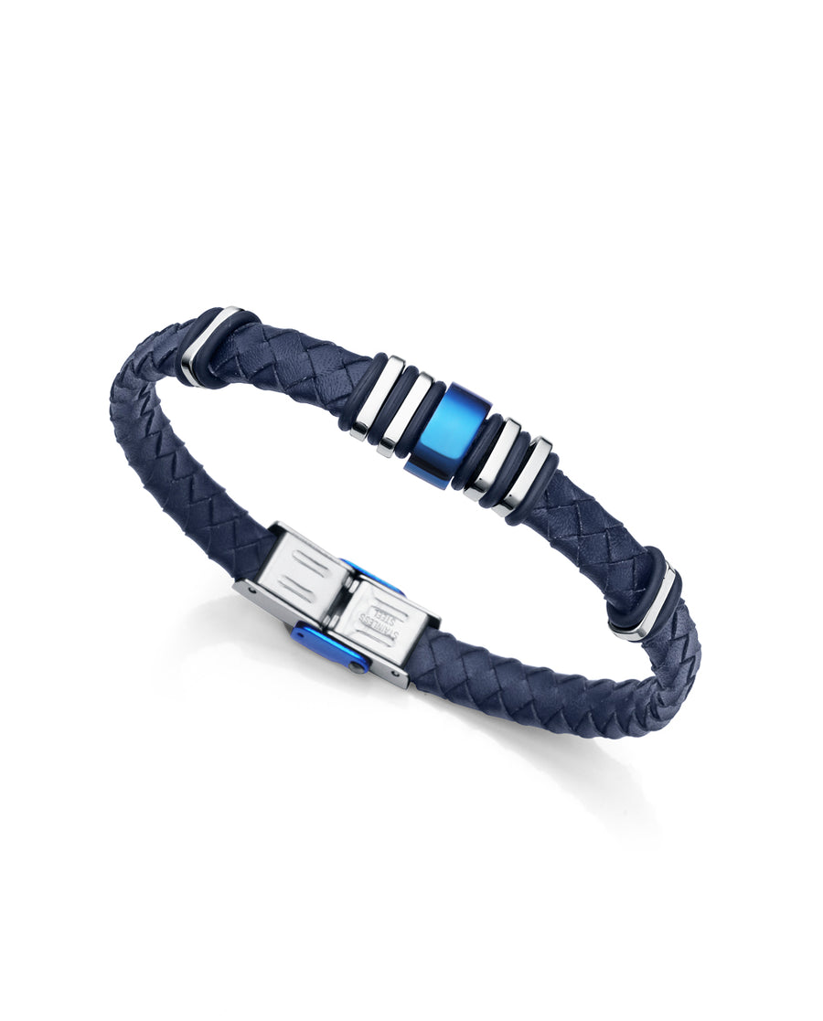 Brazelet Blue Leather And Steel Gents Fashion