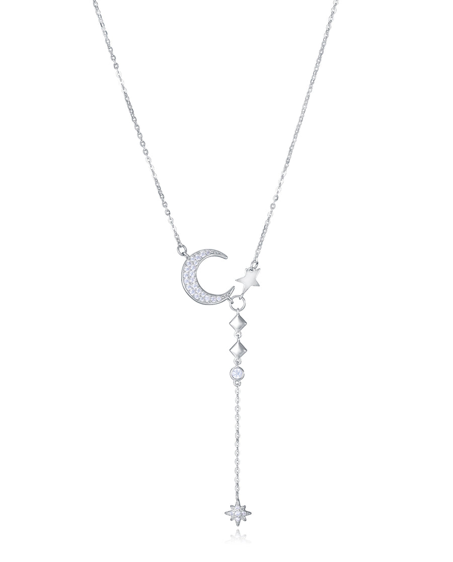 Sterling Silver Necklace Chain With Moon And Star