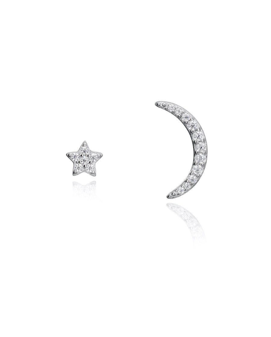 Boucles d'Oreilles Asymétriques Silver Moon Star Sa