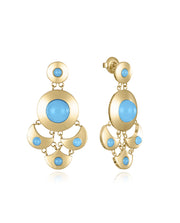 Steel Earrings Ip Gold With Blue Glass: Length 3,