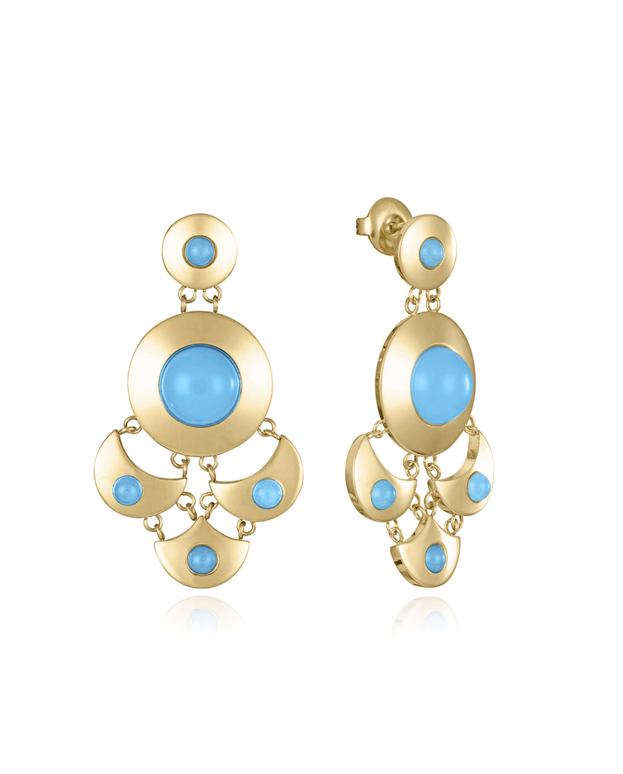 Steel Earrings Ip Gold With Blue Glass: Length 3,