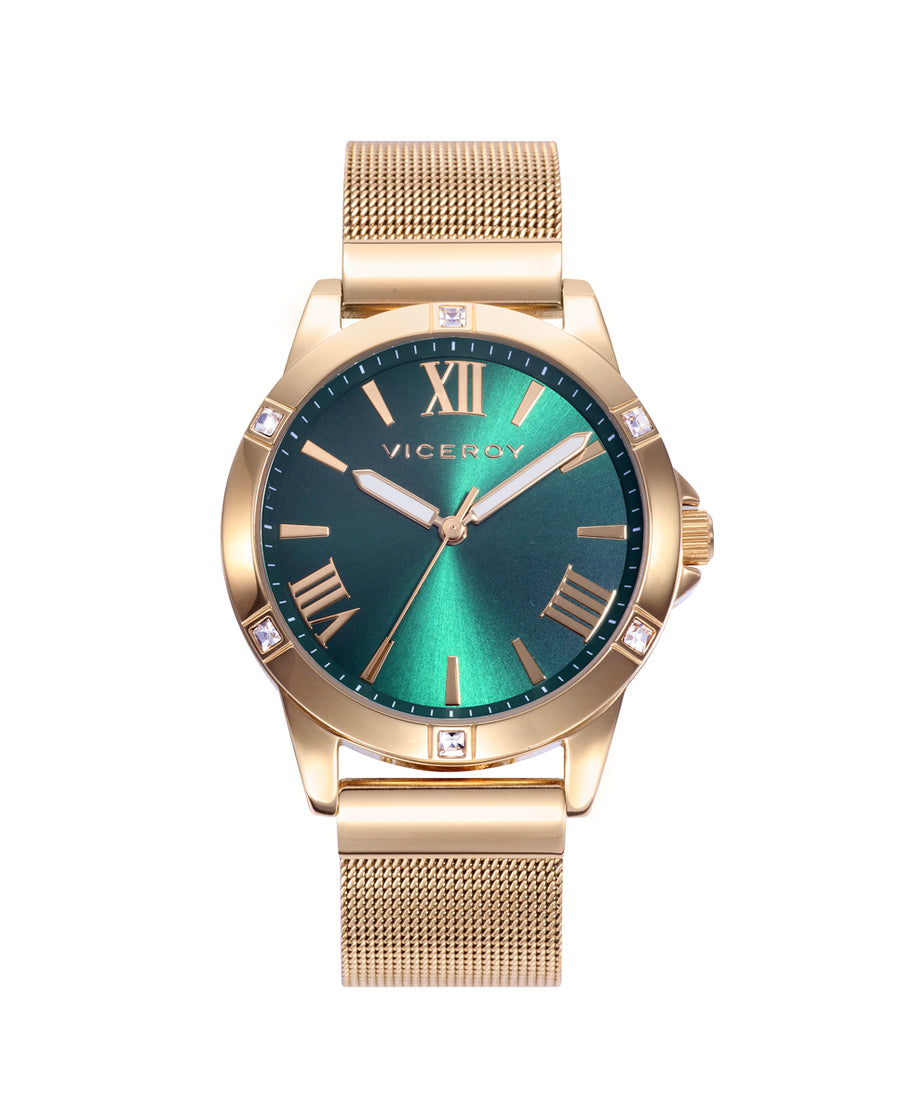 Reloj Acero Ip Dorado Brazalete Sra Va