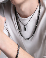 Double Necklace In Steel With Ip And Natural Blac