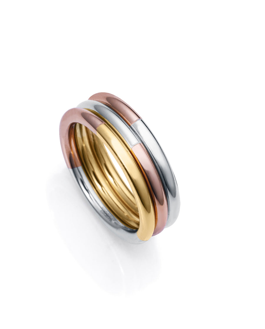 3 Steel Rings With 3 Colours Each; Steel, Ip Gold