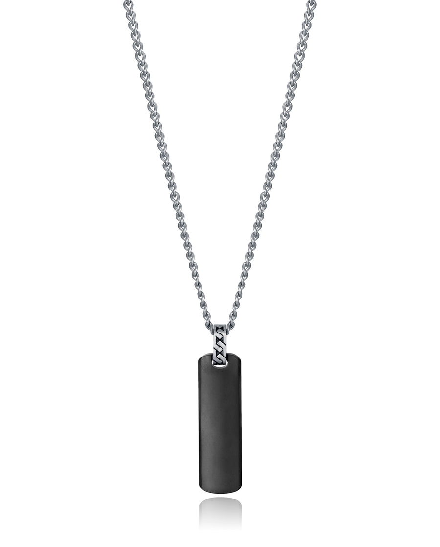 Steel Necklace Ip Black With Plaque: Length 50+5