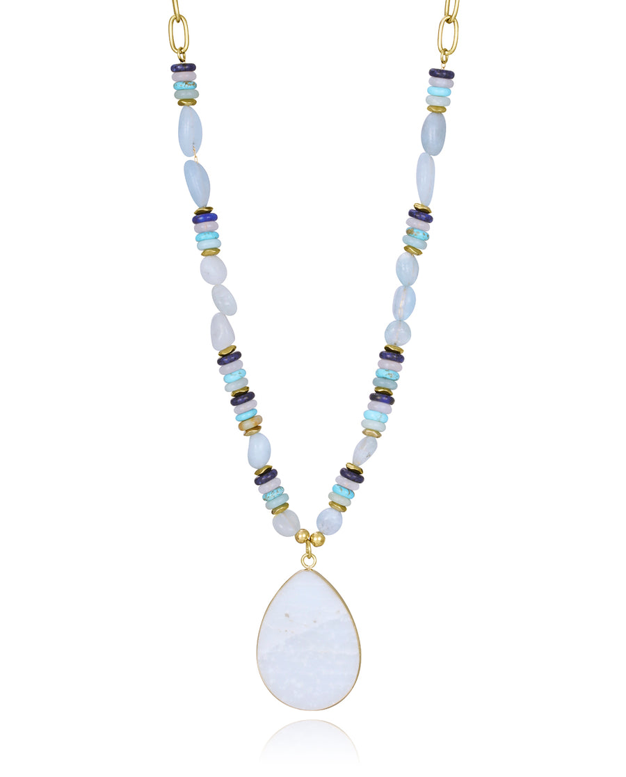 Steel Necklace Ip Gold Chain And Natural Stones W