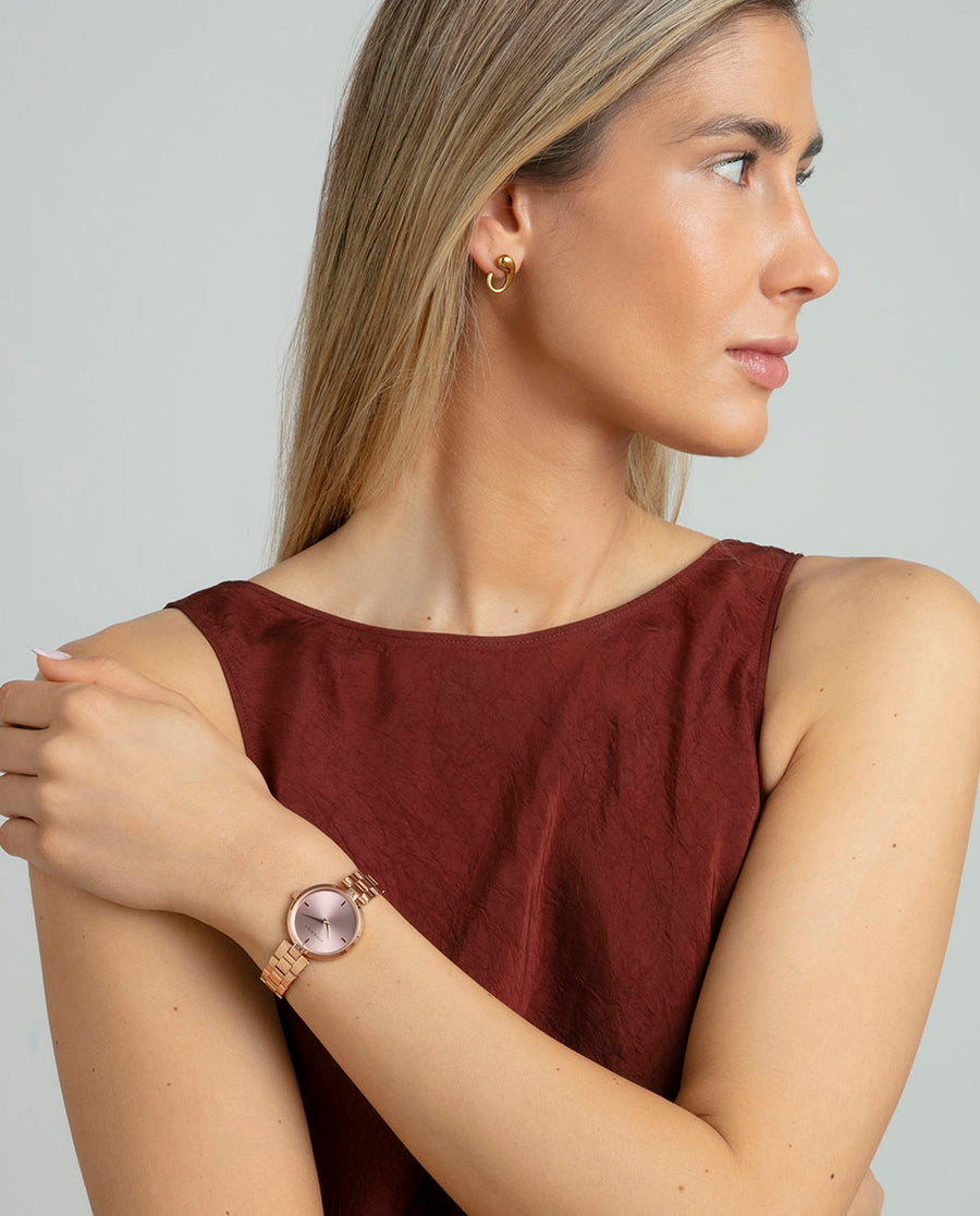 Reloj Acero Ip Rosa Brazalete Sra Va