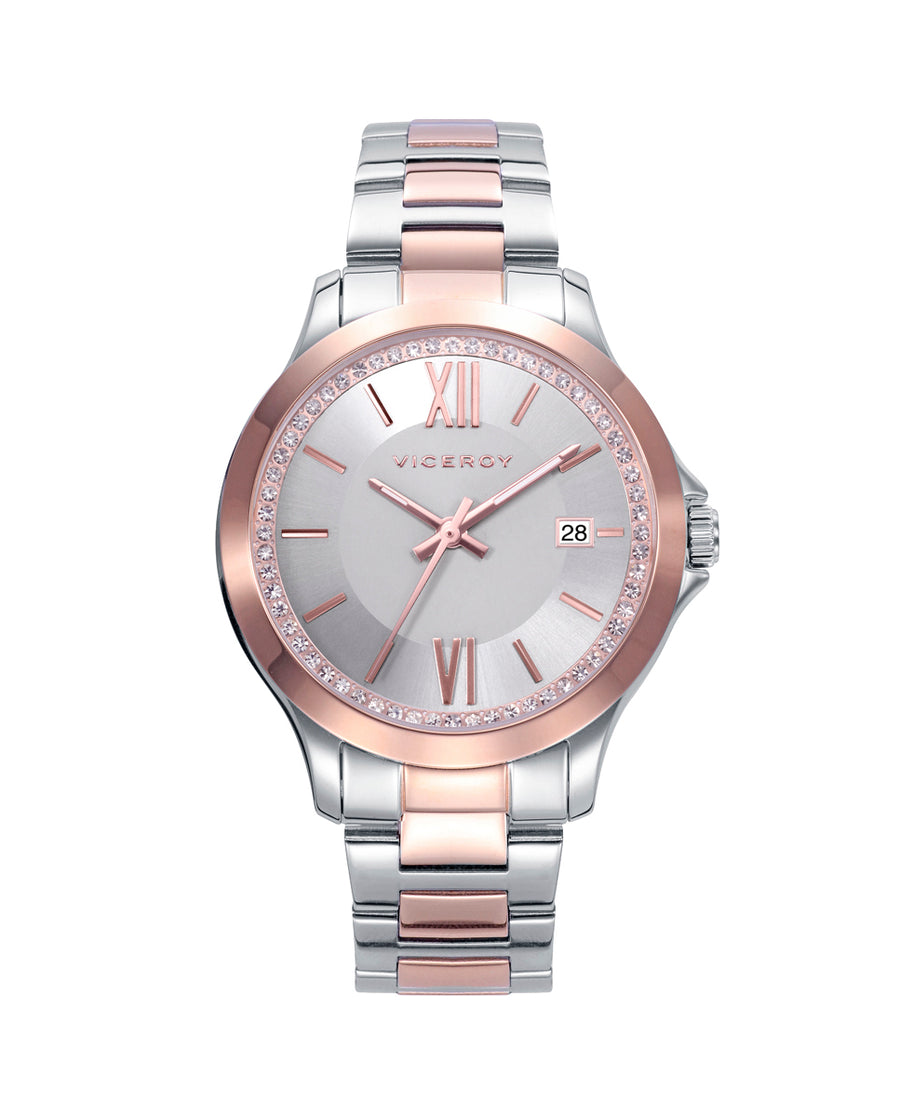 Reloj Acero Brazalete Ip Rosa Sra Va