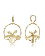 Steel Earrings Ip Gold Hoop With Flower: Length 4