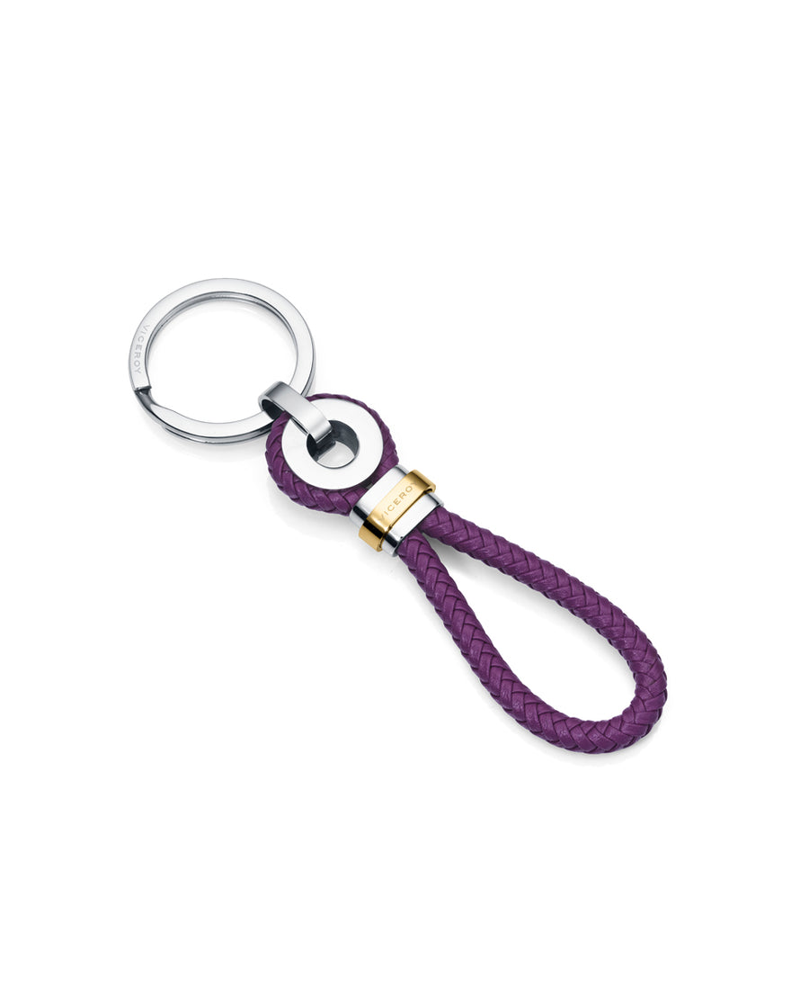 Llavero Acero Ip Dorado Y Piel Morado Sra Fashion