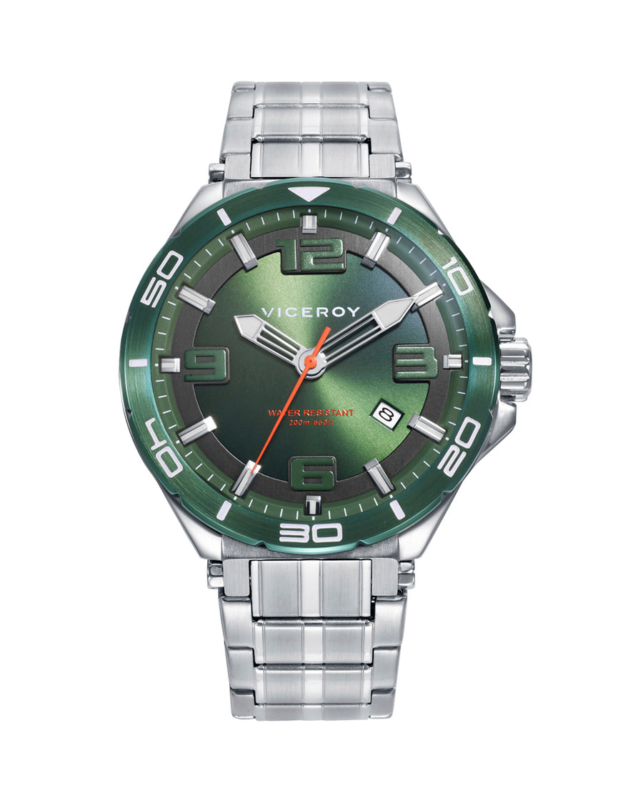 Reloj Acero Ip Verde Brazalete Sr Va