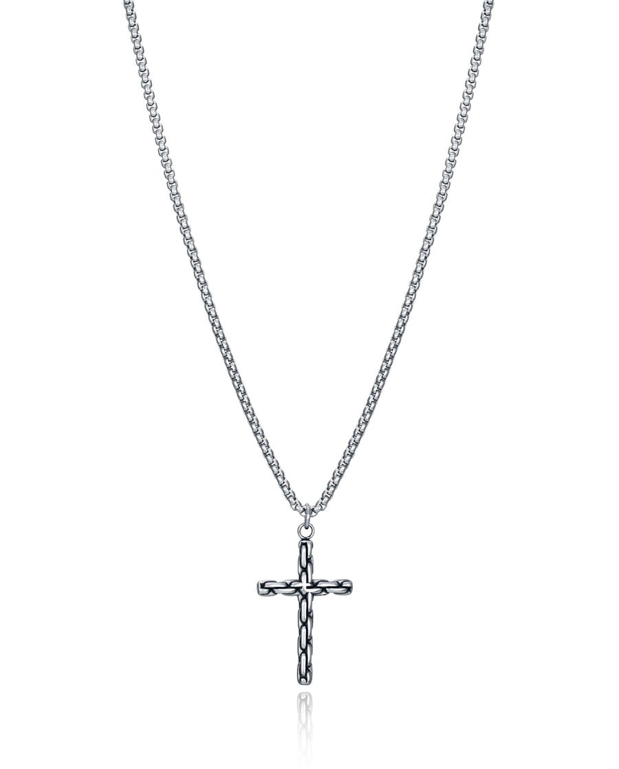 Steel Necklace With Cross Polished Steel: Length