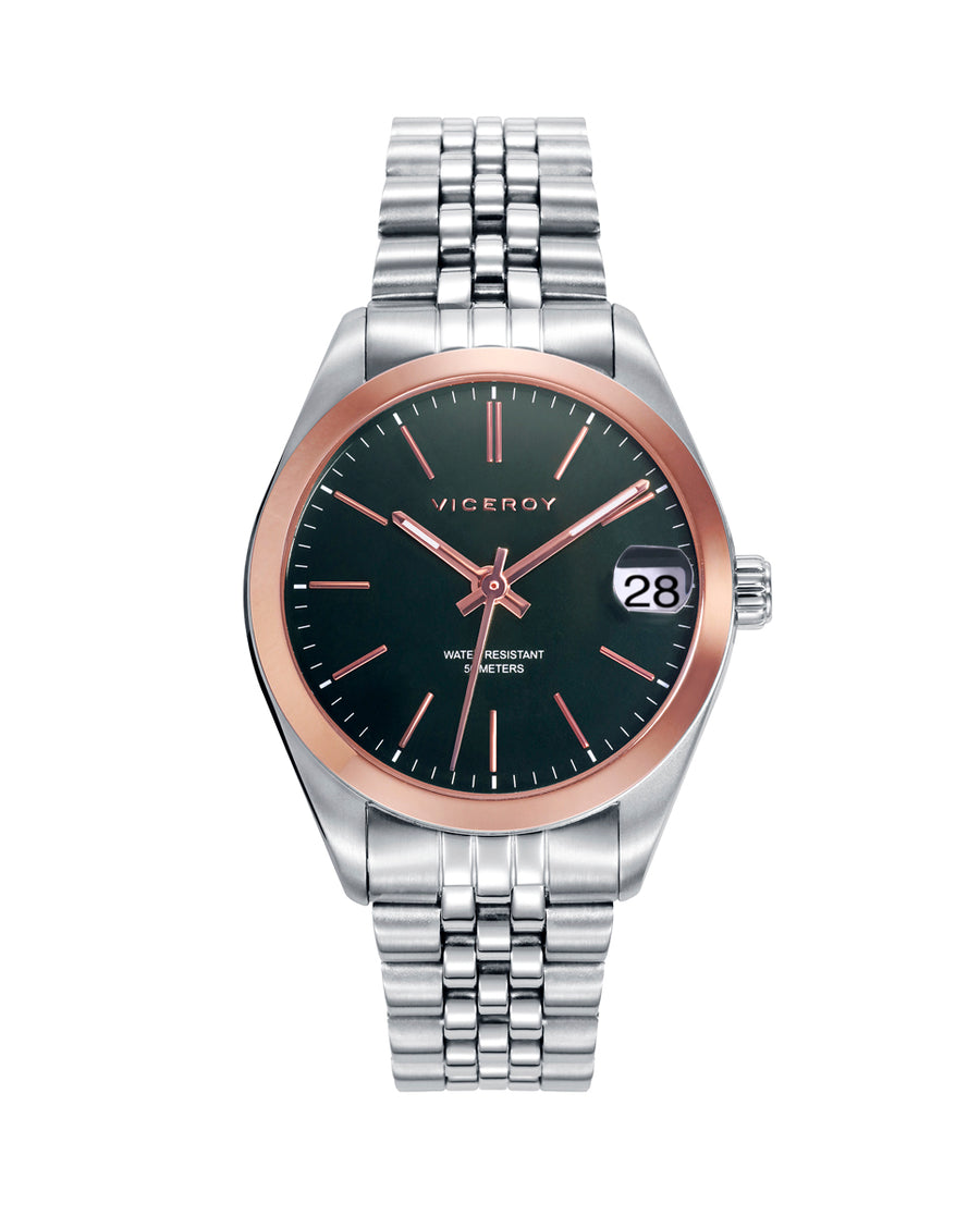 Reloj Acero Ip Rosa Brazalete Sra Va