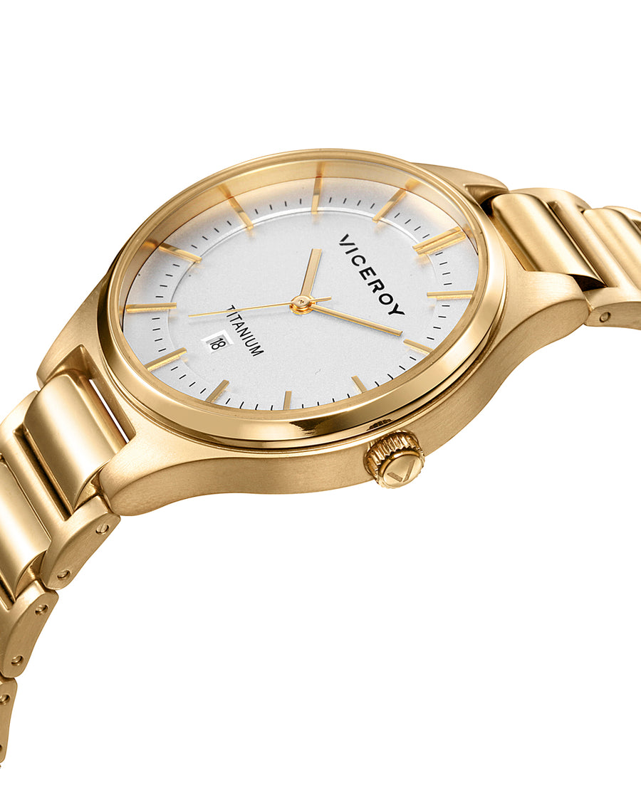 Reloj Titanio Ip Gold Brazalete Sra Va