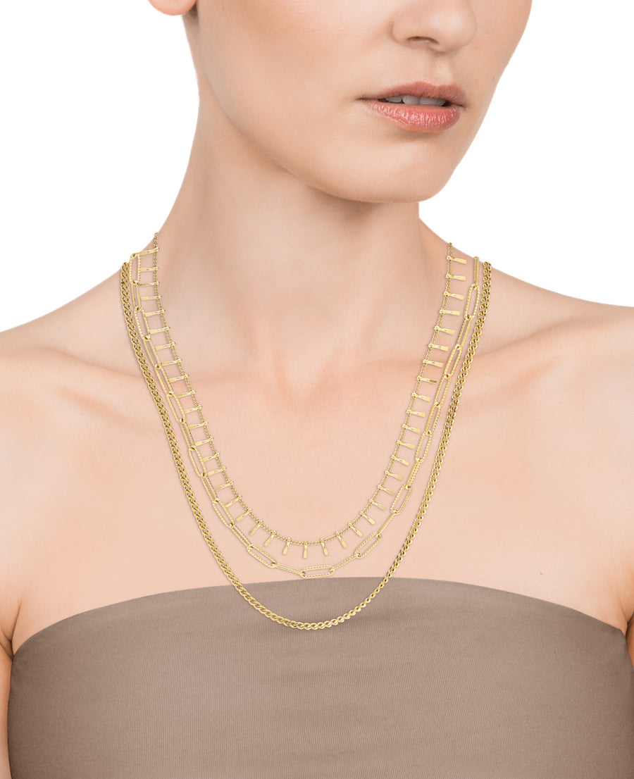 Collar Ip Dorado 3 Cadenas Barras Sra Fn
