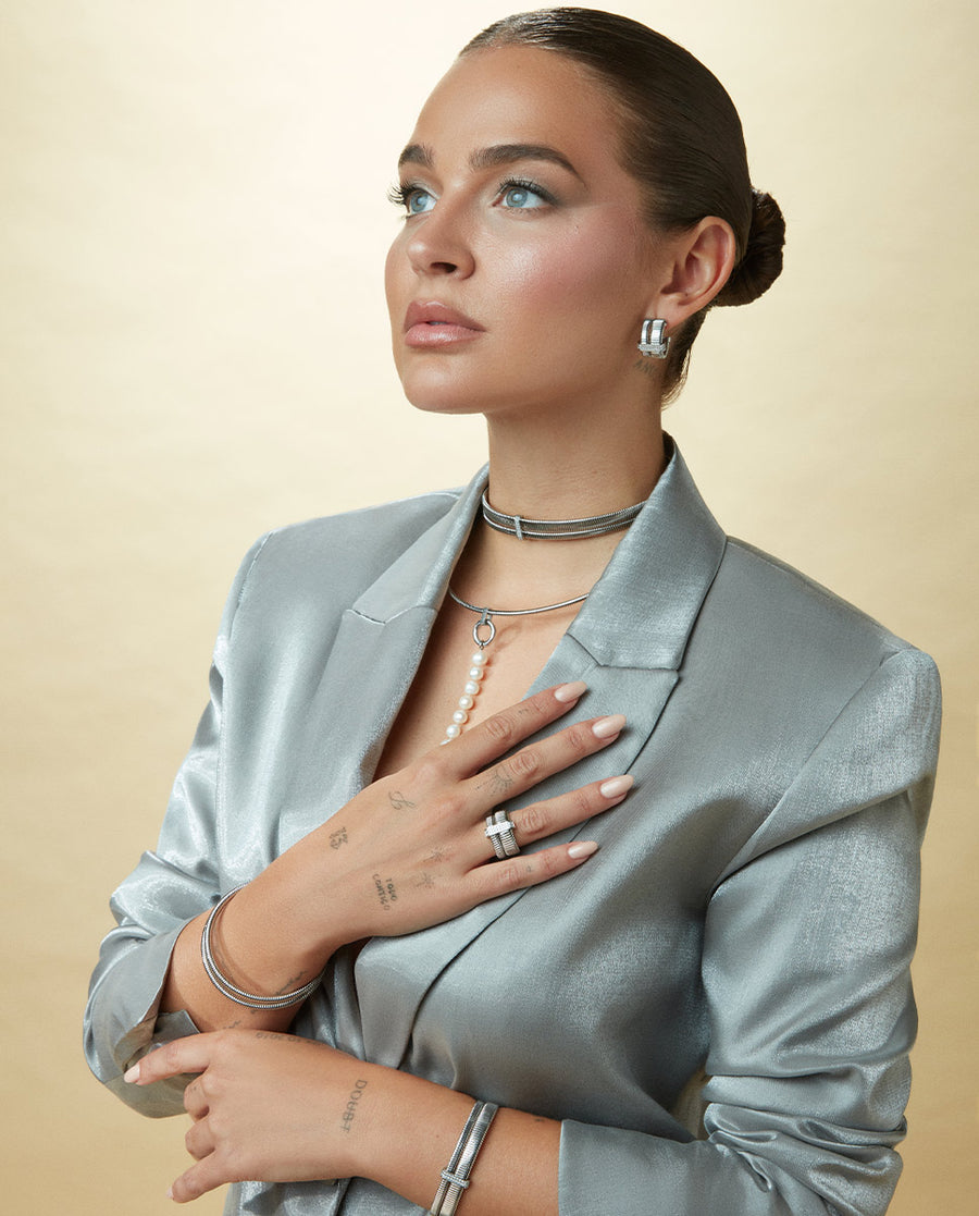 Steel Earrings Tubogas With White Cz: Diameter 2