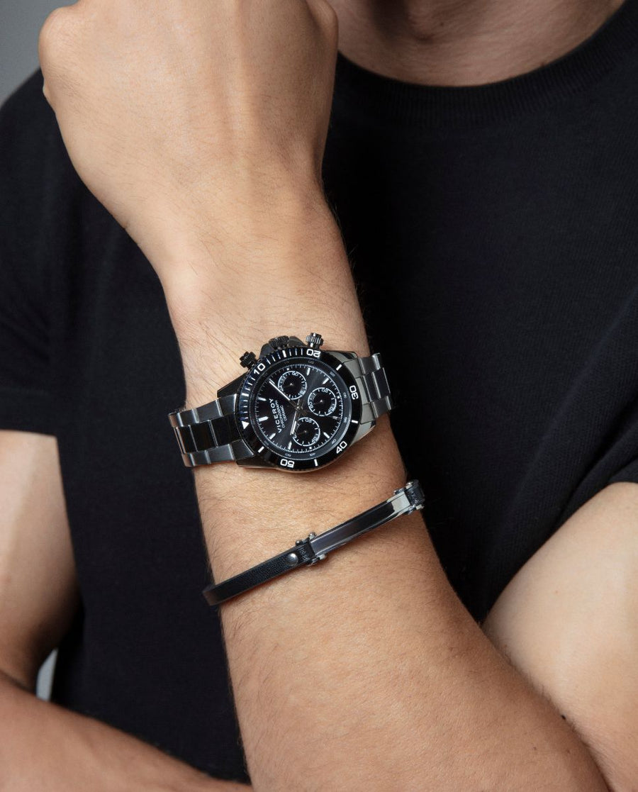 Puls Acero Y Piel Negra Sr Fashion