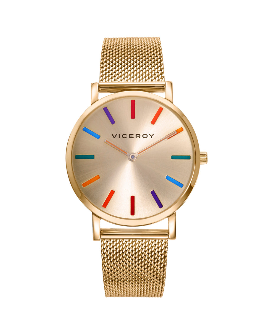 Reloj Acero Ip Dorado Brazalete Sra Va