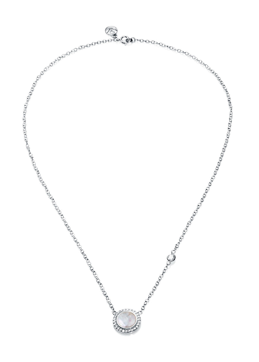 Sterling Silver Mother Of Pearl And Cz Necklace Sra Jewels