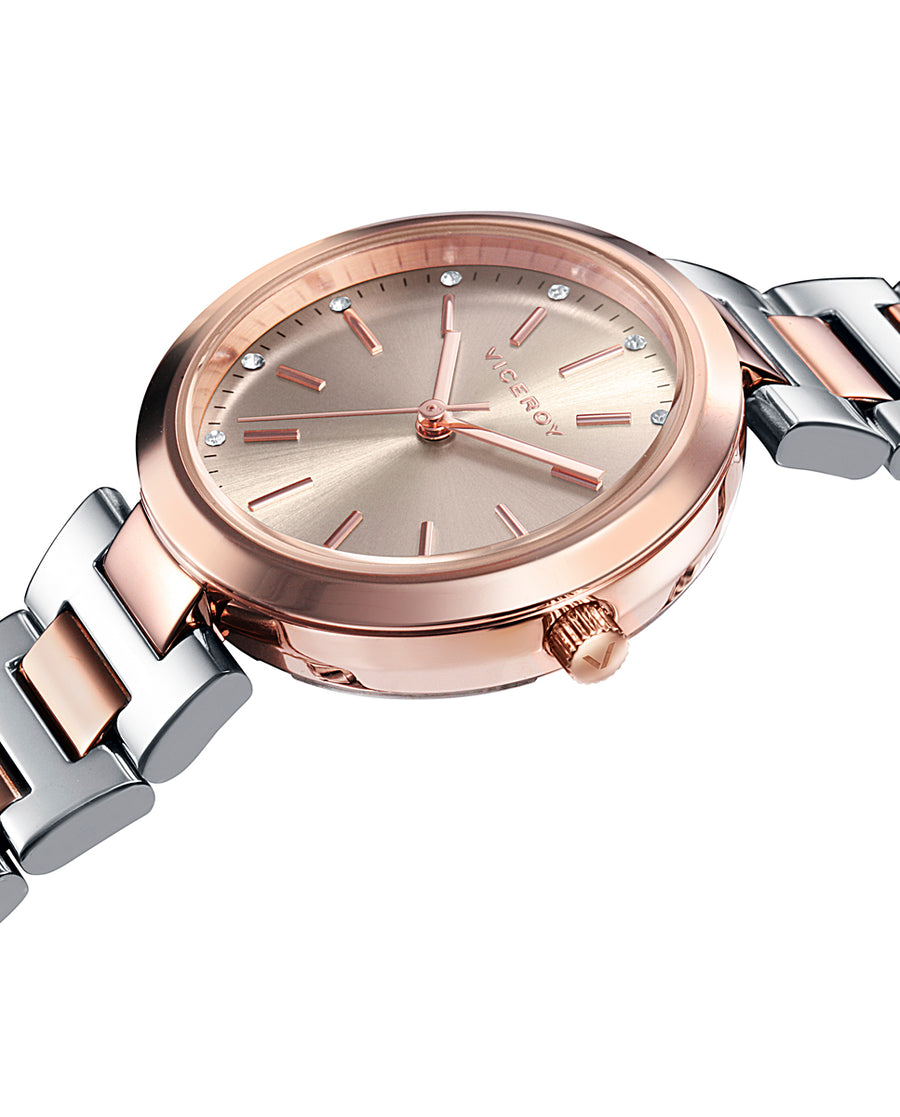 Reloj Acero Ip Rosa Brazalete Sra Va