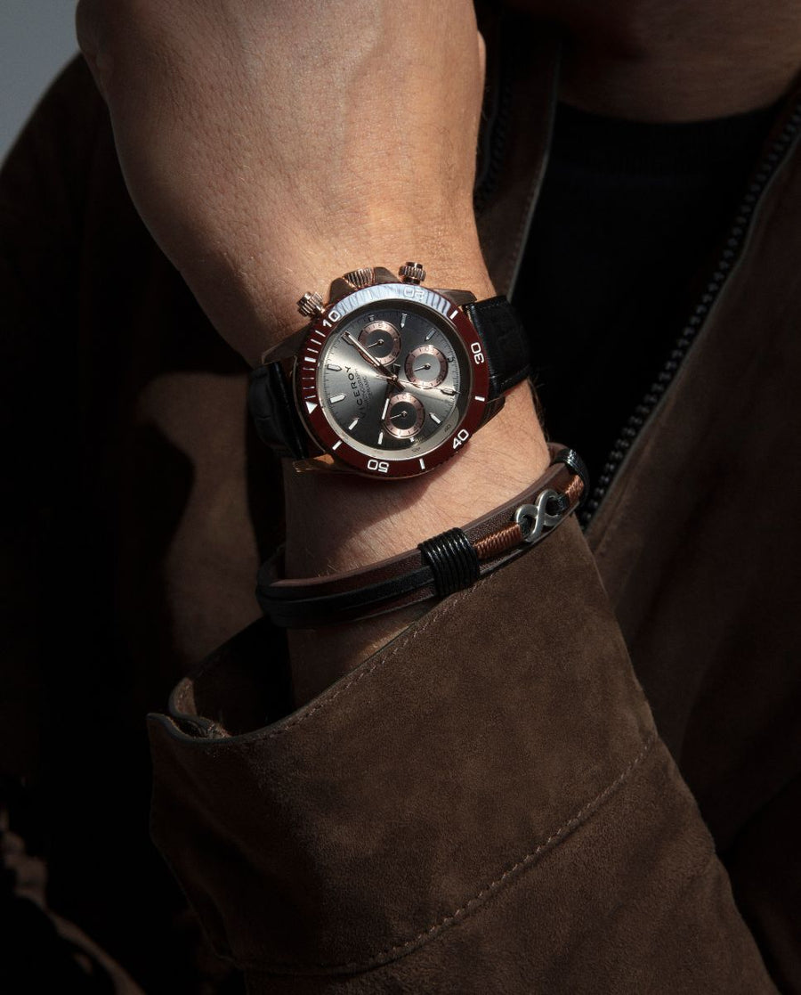 Puls Acero Y Piel Marron Y Negra Sr Fashion